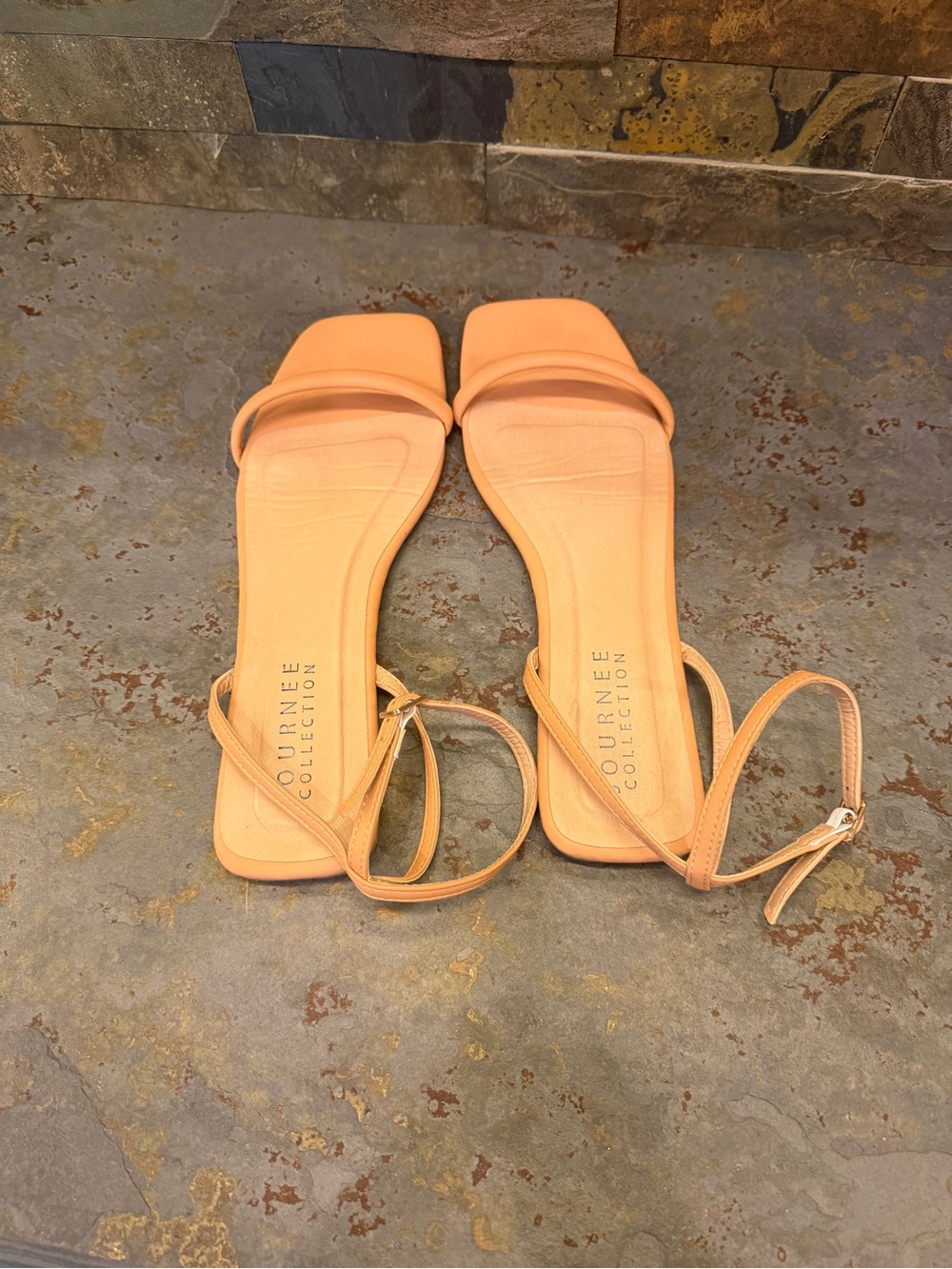 Journee Collection Tan Ankle-Strap Square-Toe Sandals Size 10